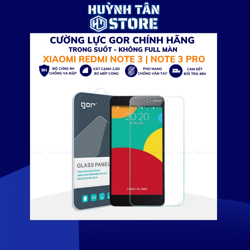 Kính cường lực Xiaomi Redmi Note 3/ Note 3 Pro trong suốt chính hãng Gor ( 1 bộ gồm: 2 CL trước, 1 dán camera)