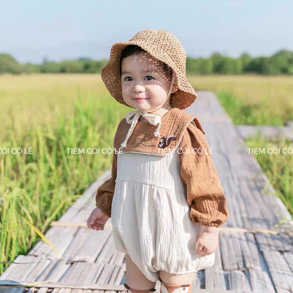 Nón cói em bé thắt dây nơ, mũ cói trẻ em đi biển cho bé 2-4 tuổi - Tiệm Cói Cô Lê