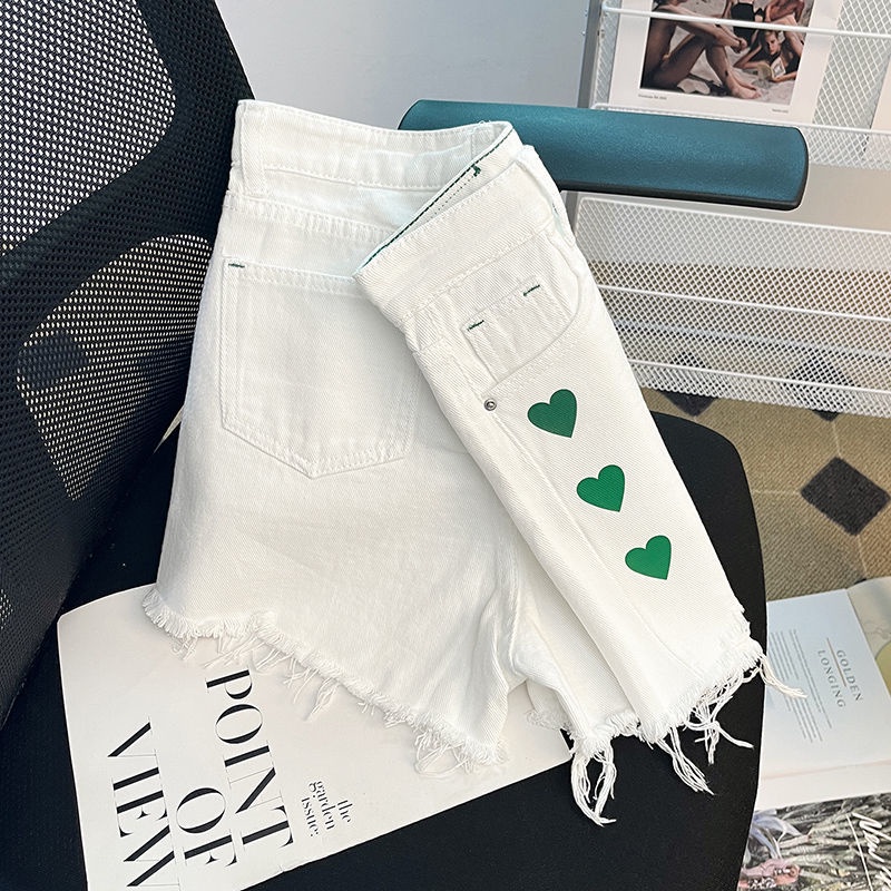 Quần Short Denim Lưng Cao Dáng Chữ A Ống Rộng Màu Trắng Tương Phản Thời Trang Mùa Hè Mới Cho Nữ