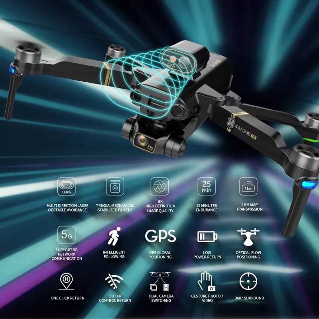 Flycam Camera 8k Kai One Max Cảm Biến Chống Va Chạm, Định Vị GPS, Chống Rung Điện Tử Và Gimbal, Động Cơ Không Chổi Than