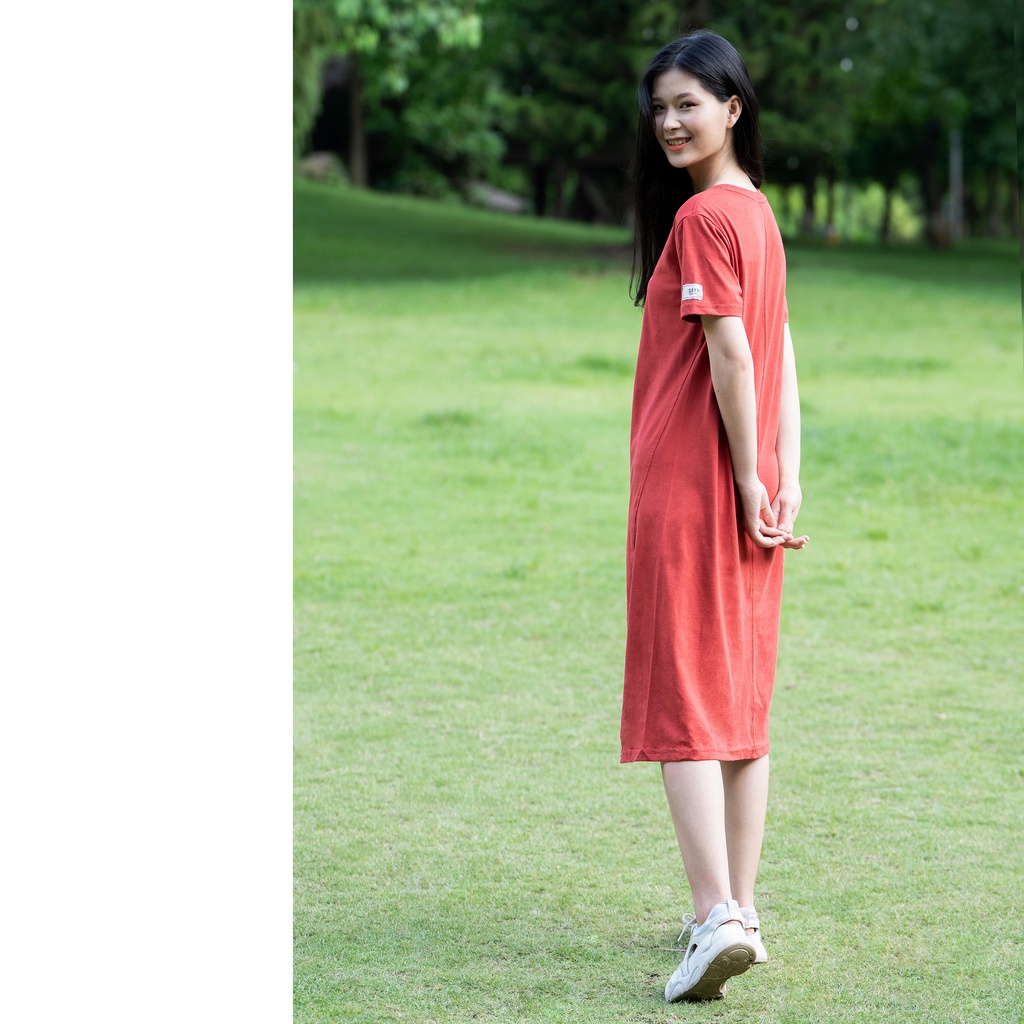 Váy suông nữ SAYME đầm thun cotton dáng dài xẻ tà WBDR0078