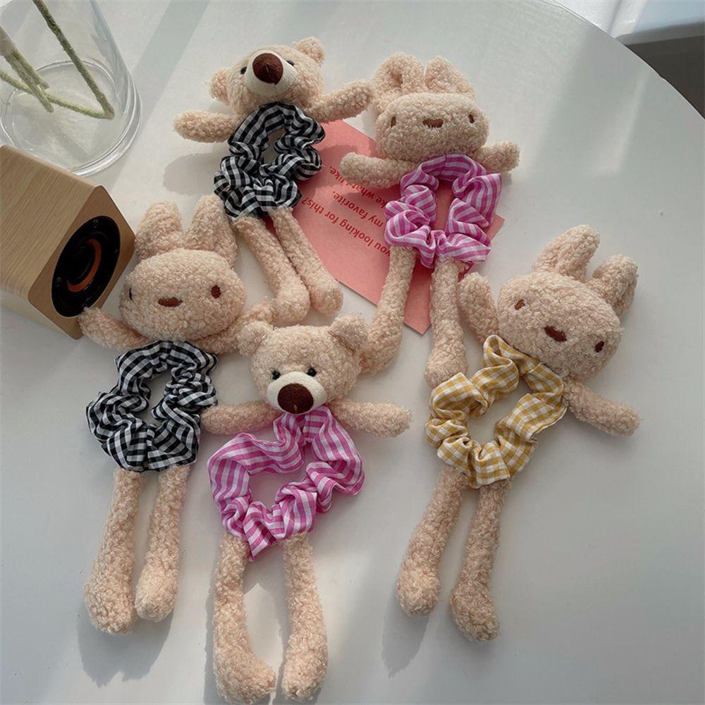 Dây Cột Tóc Co Giãn Bọc Vải Bông Họa Tiết Thỏ / Gấu Hoạt Hình Ngọt Ngào Cho Nữ