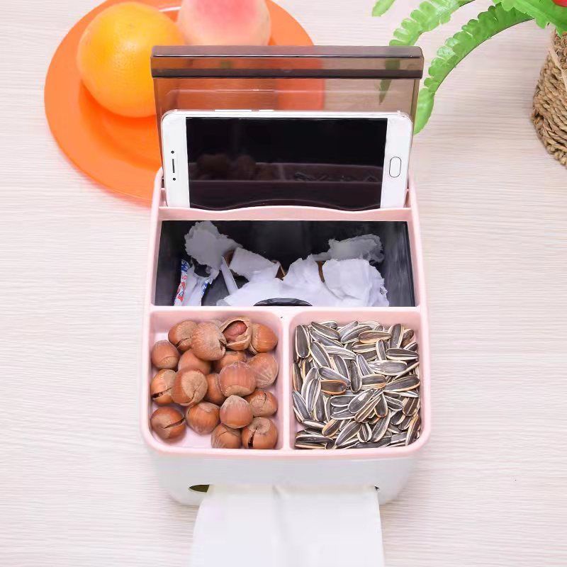 Hộp Đựng Khăn Giấy Bằng Nhựa Có Giá Đỡ Điện Thoại Đa Năng Cho Phòng Khách/Phòng Ngủ