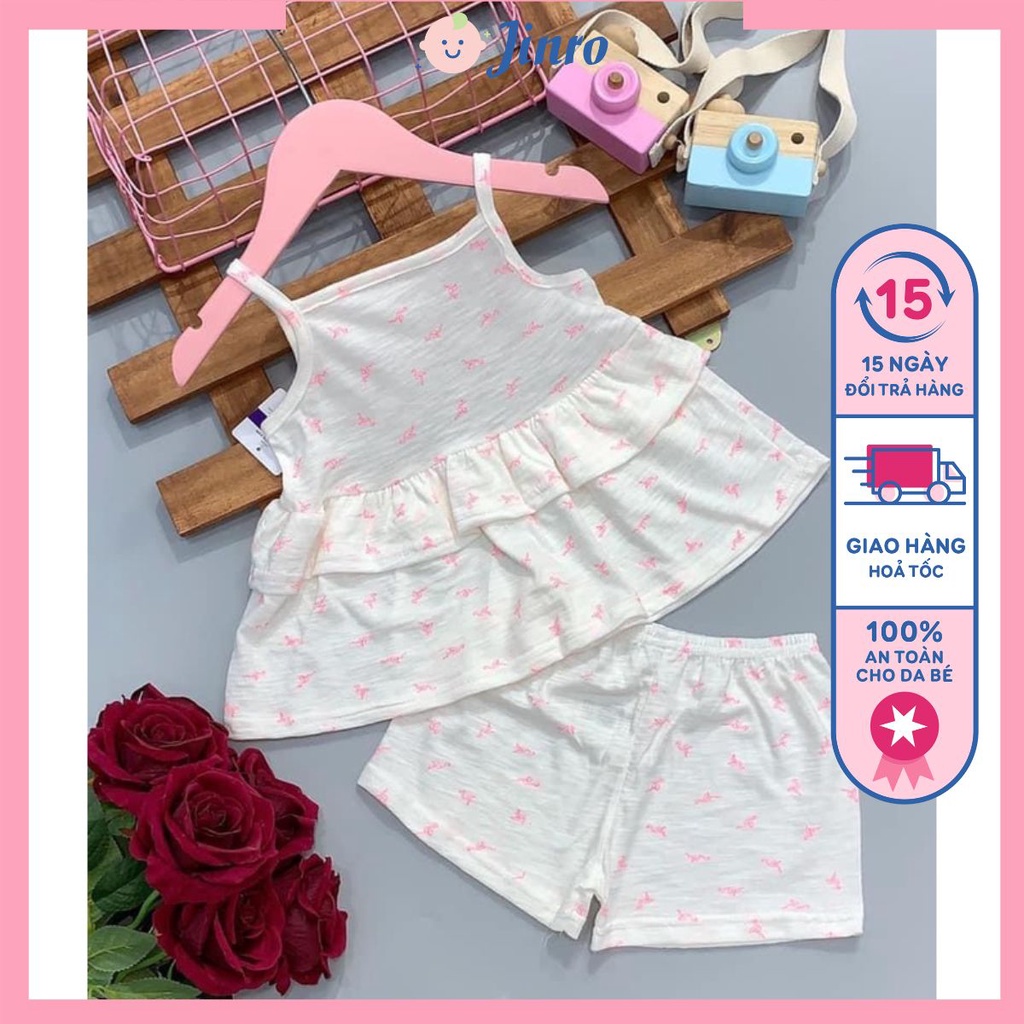 Bộ hai dây cho bé gái họa tiết ngộ nghĩnh đáng yêu chất liệu cotton thoải mái hàng xuất dư thời trang mẹ và bé Jinro
