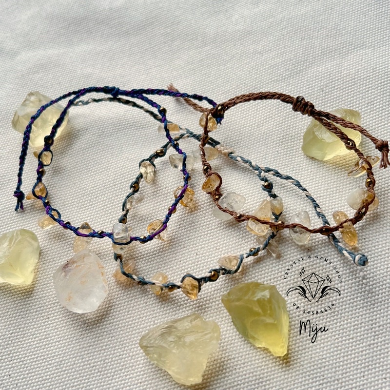 Vòng tay đan dây đá thô Citrine