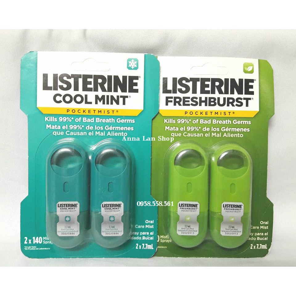 Listerine dạng xịt - Mỹ (2 cái x 7.7ml, 2 x 140 lần)