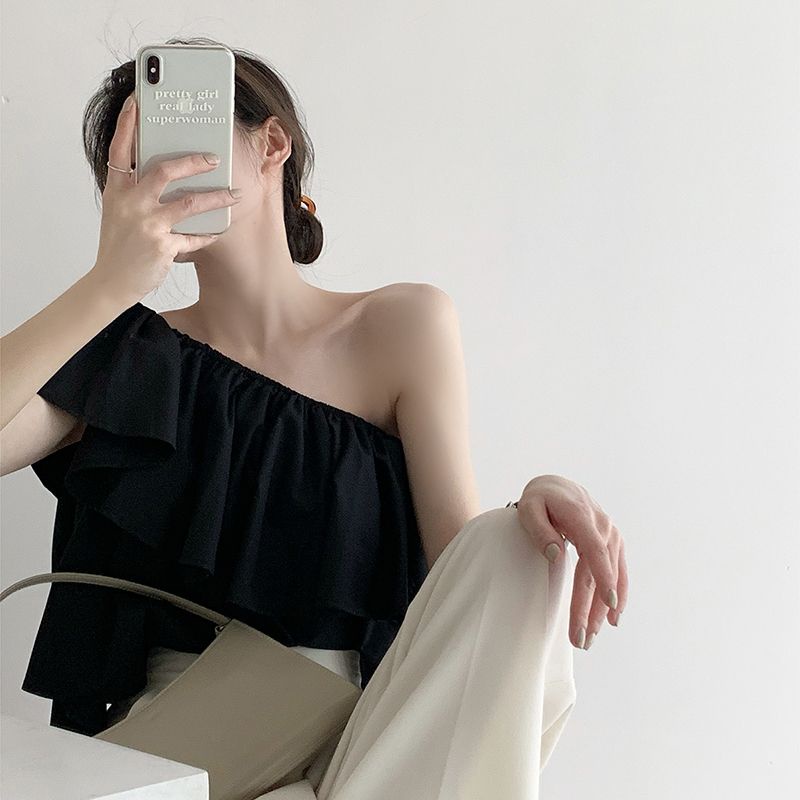 (SẴN) Áo thô lệch vai đen