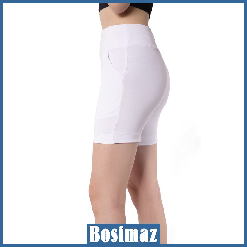 Quần Legging Nữ Bosimaz MS334 đùi túi trước màu trắng cao cấp, thun co giãn 4 chiều, vải đẹp dày, thoáng mát.