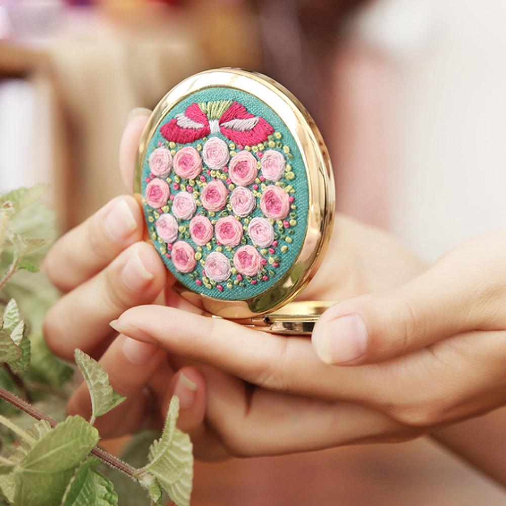 DIY Thêu Gương Thủ công Vá Cross Stitch Kit Mini Round Makeup Mirror