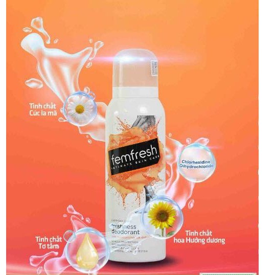 Xịt Thơm Mát Vùng Kín, Bảo Vệ Vùng Kín Luôn Khỏe Mạnh Femfresh Deodorant Spay 125ml (cam)