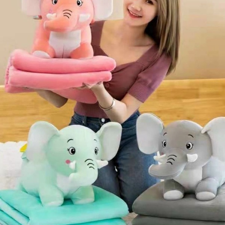 Chăn Gối Văn Phòng - Bộ chăn gối 2 trong 1 hình voi T2 - #changoivanphong