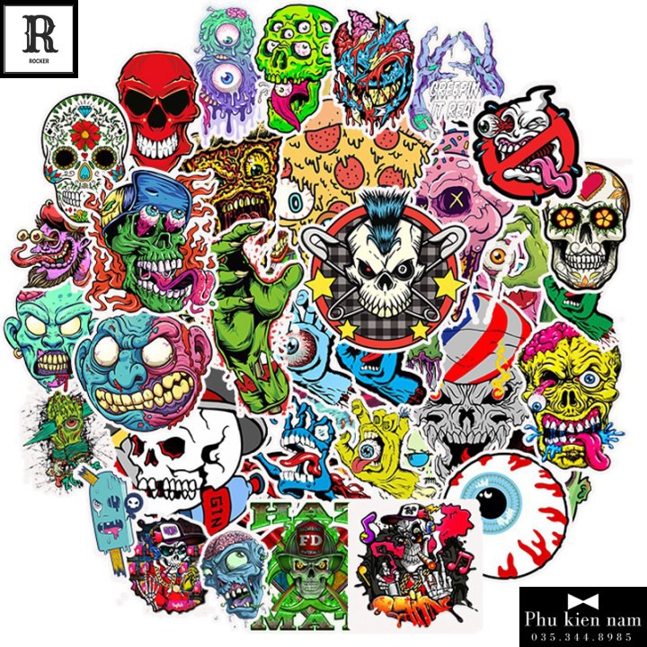Sticker PVC Chống nước Hình dán Trang Trí Mũ Vali Laptop Điện thoại Xe Tường Zombie ST038