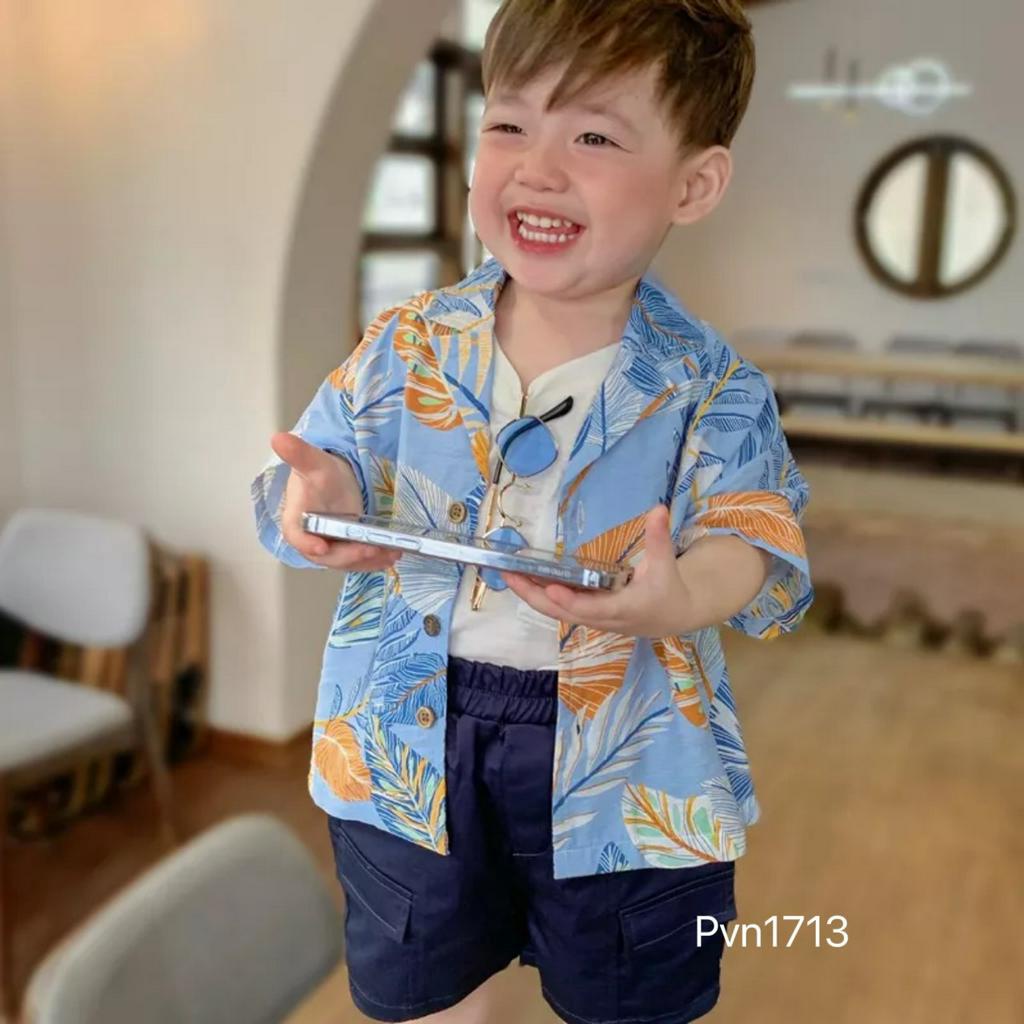 Quần áo bé trai, set bộ áo đũi lá phối short kaki 2 da xịn xò cho bé 8-26kg