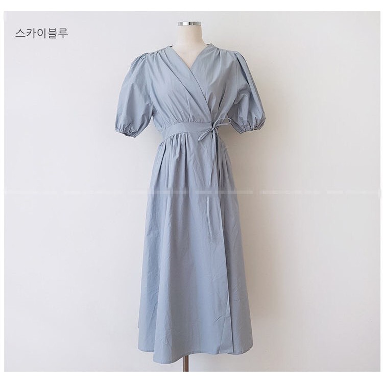 Váy Maxi dáng dài vạt chéo trơn Order Taobao V105 | Váy Maxi dáng dài trơn tay bồng