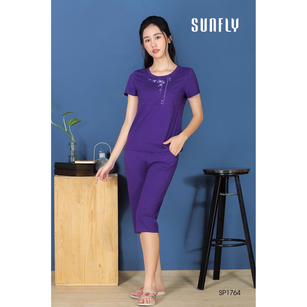 Đồ bộ mặc nhà áo cộc tay quần lửng Sunfly SP1764 | BigBuy360 - bigbuy360.vn