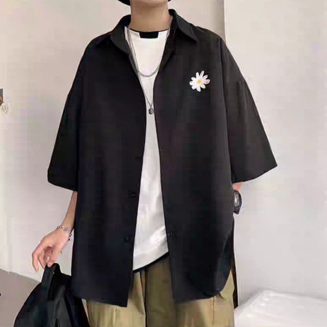FREESHIP 50K Khoác Sơmi Kaki Tay Ngắn Hoa Cúc Daisy Unisex Nam, Nữ