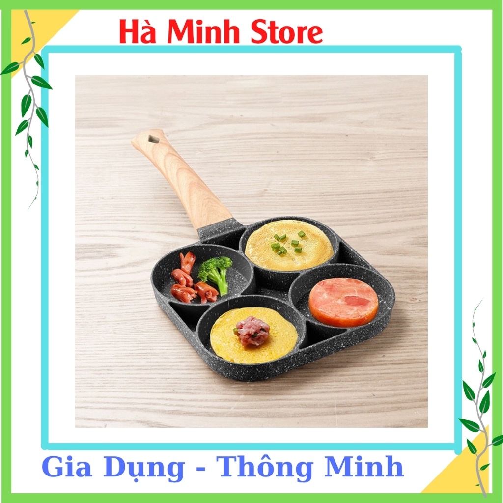 Chảo Chiên Trứng 4 Ngăn, Chảo Đá 4 Ngăn Chống Dính, Chống Chầy Xước Cực Tốt, Dùng Cho Mọi Loại Bếp Gia Dụng Hà Minh