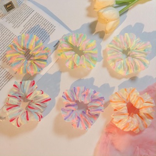 🌈Chun buộc tóc Scrunchie voan kẻ dọc