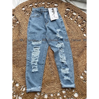 Quần bagy Rách Cá Tính Ống nhỏ Năng Động Lai tua cạp cao dài 97cm _M0003