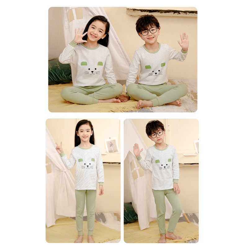 Bộ đồ ngủ tay dài chất liệu cotton phong cách Hàn Quốc thời trang mùa thu xinh xắn cho bé 3-14 tuổi