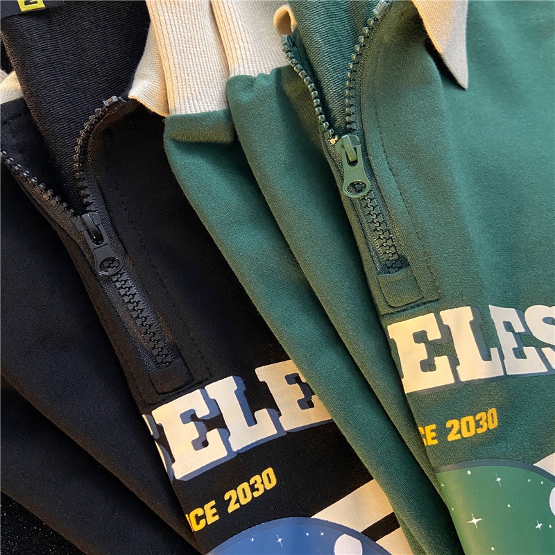 Áo Sweater Dáng Rộng Cổ Polo Phối Khóa Kéo Kiểu Retro Mỹ Thời Trang Mùa Xuân Cho Nữ