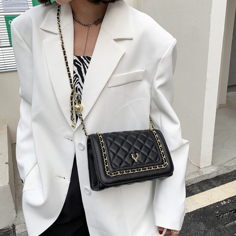 IELGY Túi Đeo Vai Dây Xích Họa Tiết Hình Thoi Thời Trang Cho Nữ