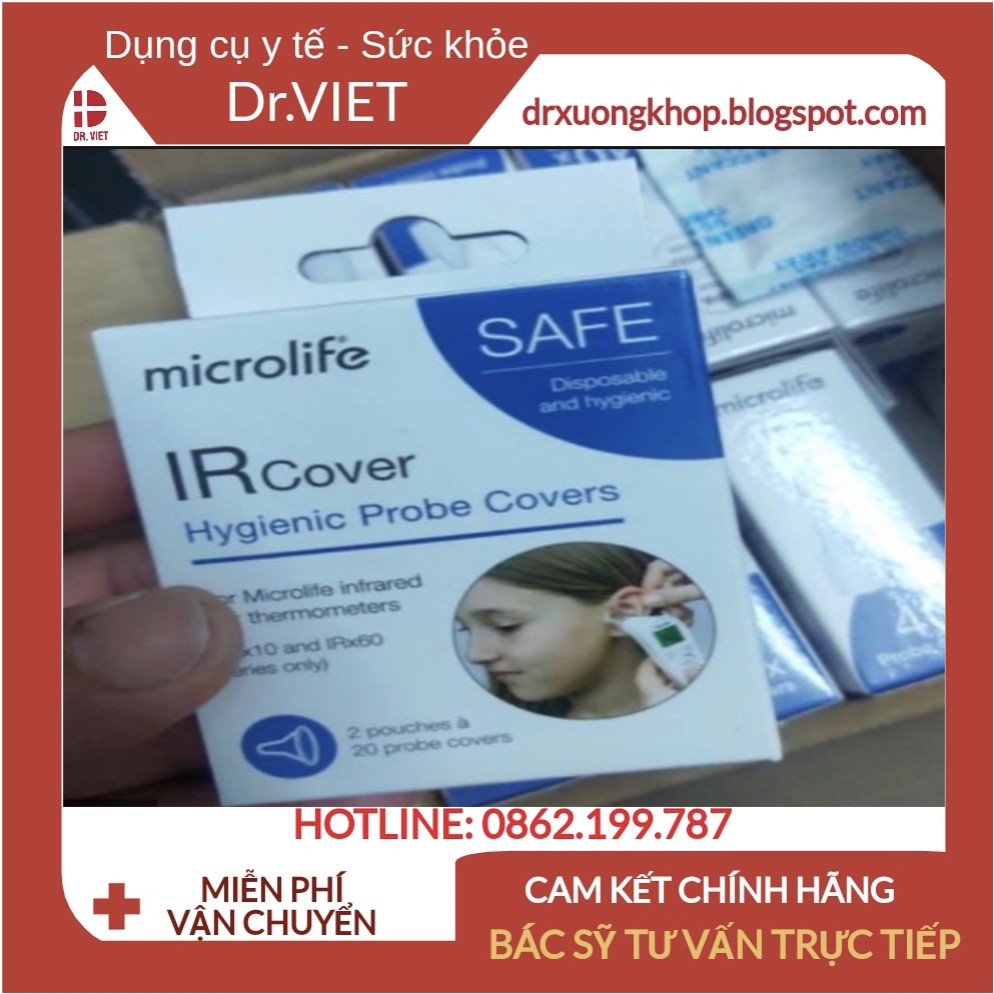 Màn chụp nhiệt kế đo tai IR210 microlife-Hộp 40 miếng-Có đầu gắn vào đầu dò nhiệt giúp bảo đảm vệ sinh nhiệt kế tốt nhất