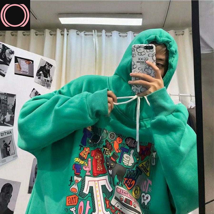 Áo Hoodie A787 Nam Nữ phong cách Harajuku cá tính chất nỉ trần bông họa tiết hoa văn nhiều màu từ 45-70kg | BigBuy360 - bigbuy360.vn