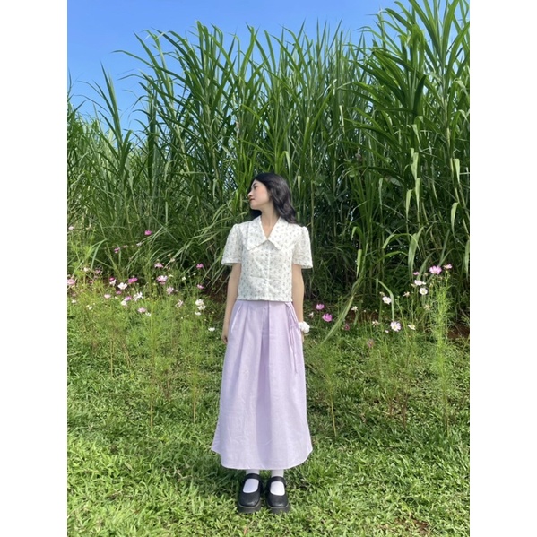 Set Yên Đan xô hoa kết hợp chân váy linen - Drézup Boutique