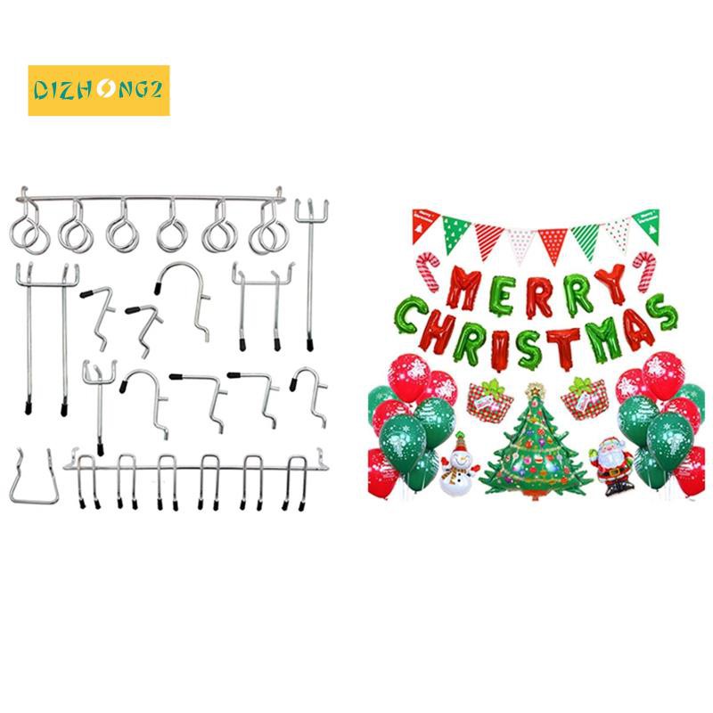 1 Set Pegboard Hooks Assortment Pegboard Hooks & 1 Set Merry Christmas Banner, Christmas Decorations Balloon Kit
