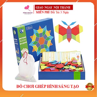 Đồ chơi ghép hình sáng tạo pattern block, ghép hình montessori 130 chi tiết bằng gỗ cho bé