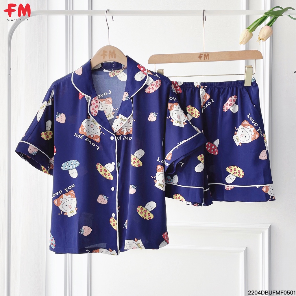 Đồ bộ nữ mặc nhà FM Style bộ ngủ pijama lụa cộc tay họa tiết hoạt hình dễ thương set mặc nhà 220405416