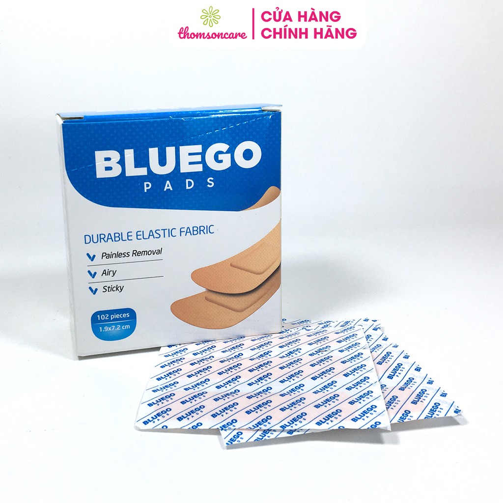 Băng dính cá nhân Bluego -Bảo vệ vết thương, vết trầy xước - Hộp 102 miếng