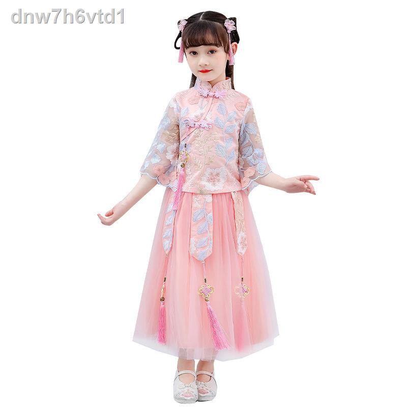 Quần áo mùa hè bé gái Hanfu 2020 mới lớn trẻ em váy lưới màu đỏ cô phù hợp với phong cách Trung Quốc