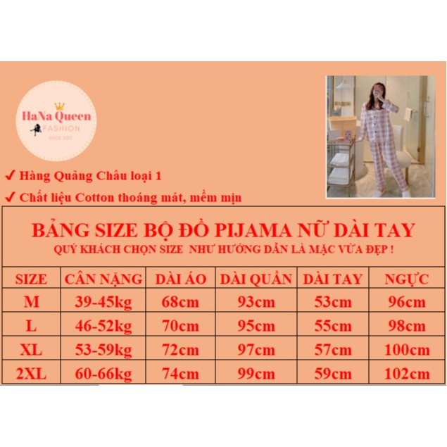 [Sẵn Hàng] Bộ đồ ngủ Pijama cotton thô dài tay họa tiết kẻ phong cách Hàn Quốc