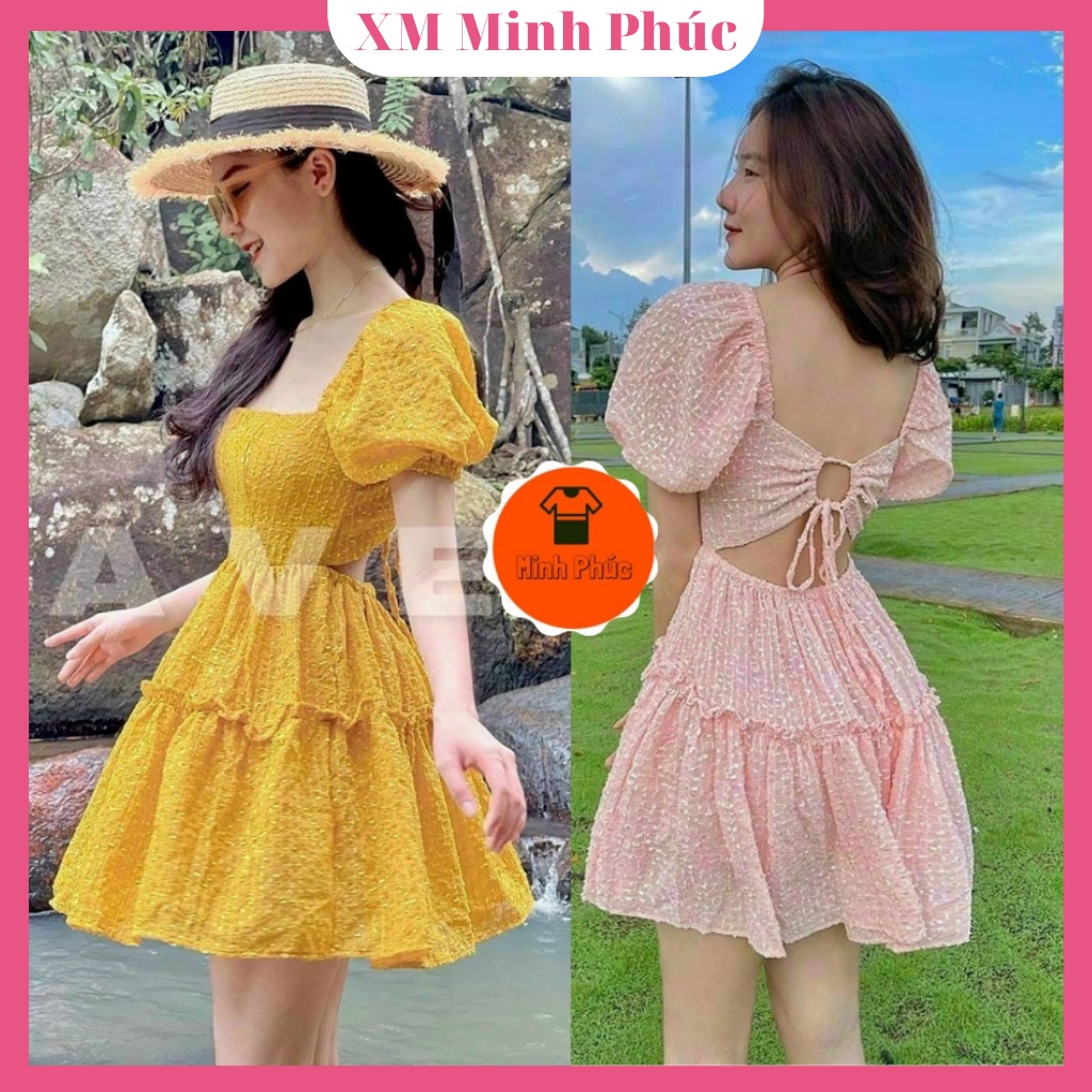 Đầm Hở Lưng Có Mút Ngực,đầm Xòe Dự Tiệc Tay Phồng Hot Hit Siêu Dễ Thương Thời Trang Nữ Minh Phúc