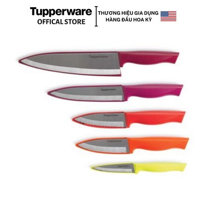 Bộ dao Tupperware Essential 5 món - Lưỡi dao bằng thép không gỉ - Có vỏ bọc riêng từng dao