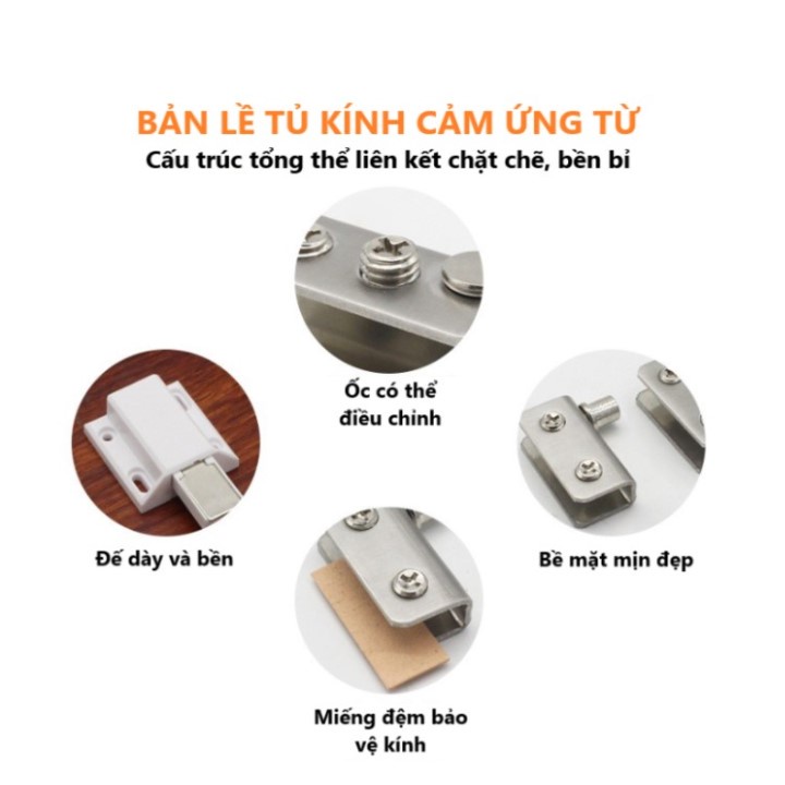 Bản Lề Kẹp, Xoay Cánh Cửa Kính Nhấn Đóng, Nhấn Mở Tiện Lợi