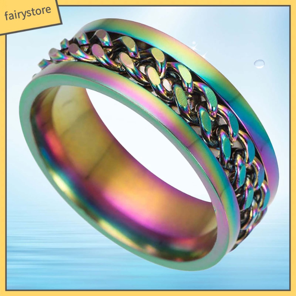 Nhẫn Thép Titan Thiết Kế Dạng Xích Có Thể Xoay Cho Nam