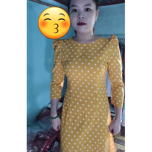 Áo dài chấm bi vai bồng ÁO DÀI THANH PHONG M355