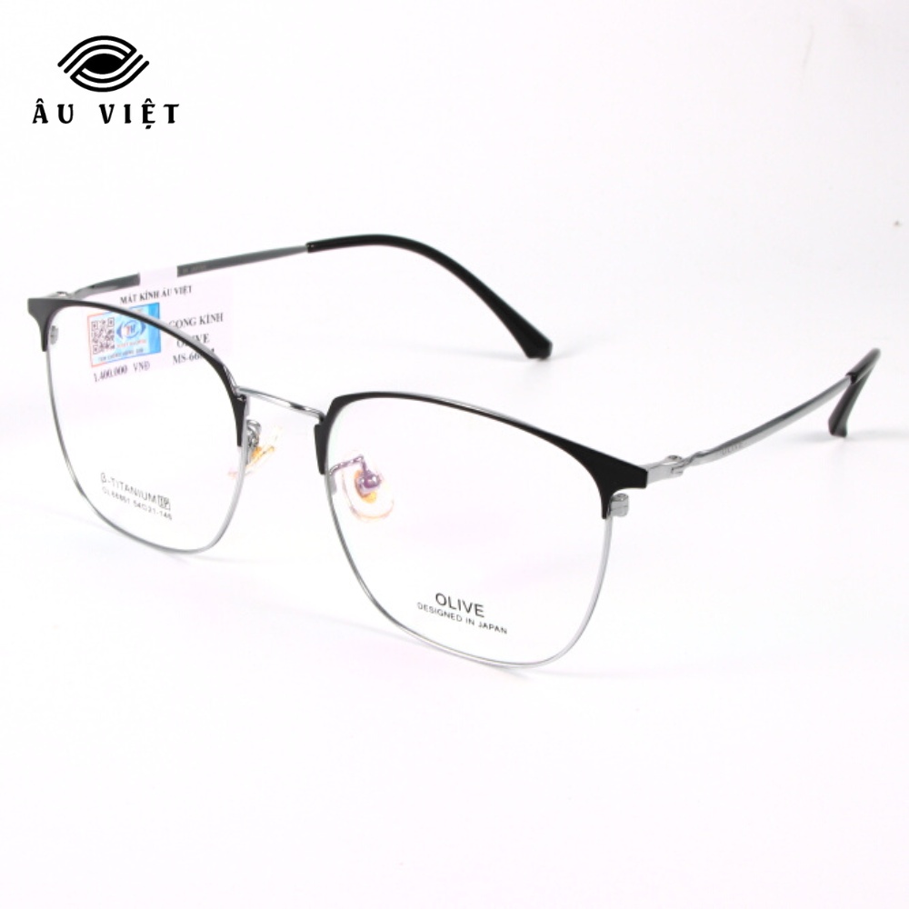 Gọng kính kim loại titanium nam nữ unisex dáng vuông Olive OL-66861 màu đen/bạc Full box