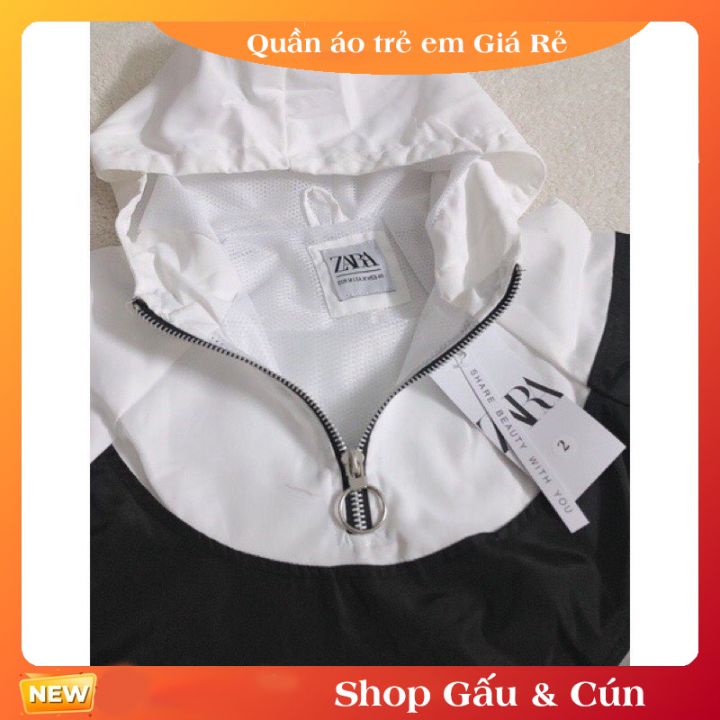 Bộ quần áo cho bé trai bé gái chất gió mềm dày dặn, trắng phối viền đen có mũ từ 10-22kg