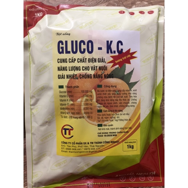 GLU.CO KC gói 1 kg Bù nước, chống nóng, bổ sung Vi.tammin cho trâu, bò, lợn, gà, vịt, chó, mèo,…
