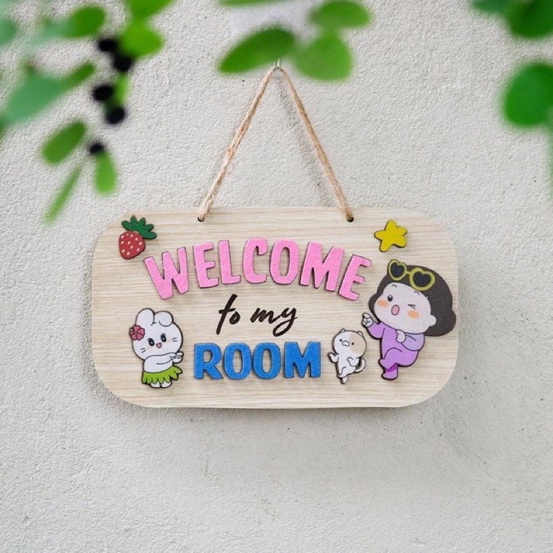 Bảng gỗ biển gỗ trang trí phòng bé yêu Welcome to my room màu sắc tươi sáng đáng yêu