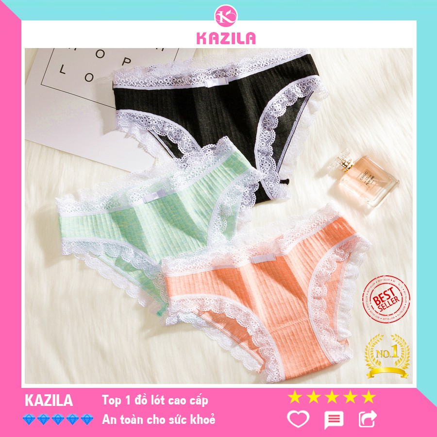 Quần lót nữ cotton cao cấp freesize, quần lót nữ dễ thương phối ren sexy thoáng khí mềm mại Kazila QLH41