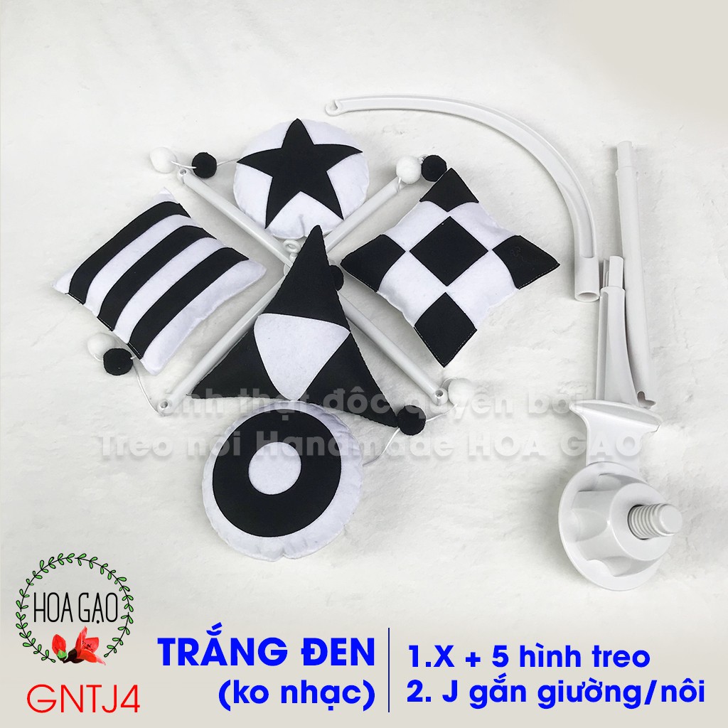 Treo nôi, đồ chơi cho bé HOA GẠO GNT4 đen trắng kích thích thị giác, vải mềm tốt, an toàn cho trẻ sơ sinh, free ship