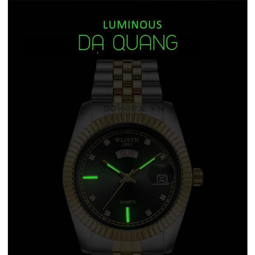 Đồng Hồ Nam Cao Cấp Wlisth R-33 Dây Thép Không Gỉ, Tráng Sapphiare, Kim Dạ Quang ( Mã: WL1X)