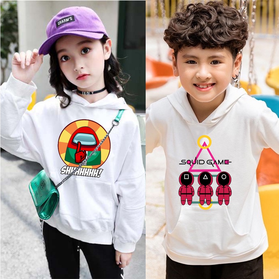 Áo khoác squid game áo khoác hoodie trò chơi con mực màu trắng cho bé trai bé gái cực hot