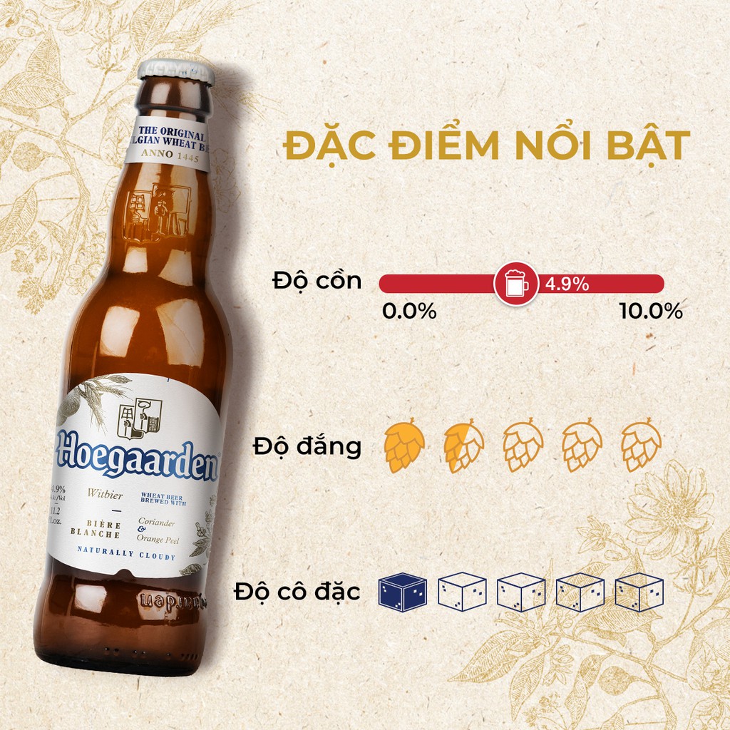 Lốc 6 Chai Hoegaarden White - Bia Bỉ Lúa Mỳ Chính Hiệu (330ml/ chai)