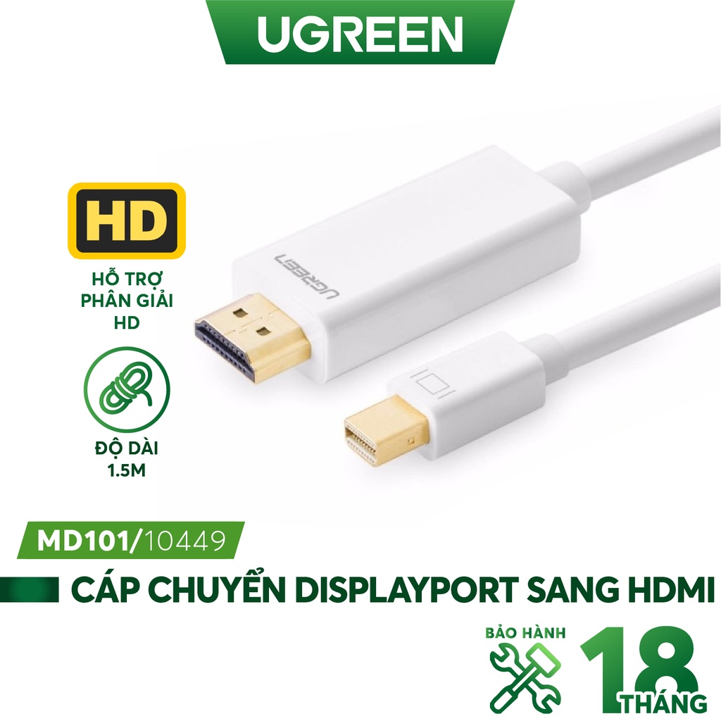 Cáp chuyển đổi mini DisplayPort sang HDMI chính hãng UGREEN MD101 hỗ trợ 4K